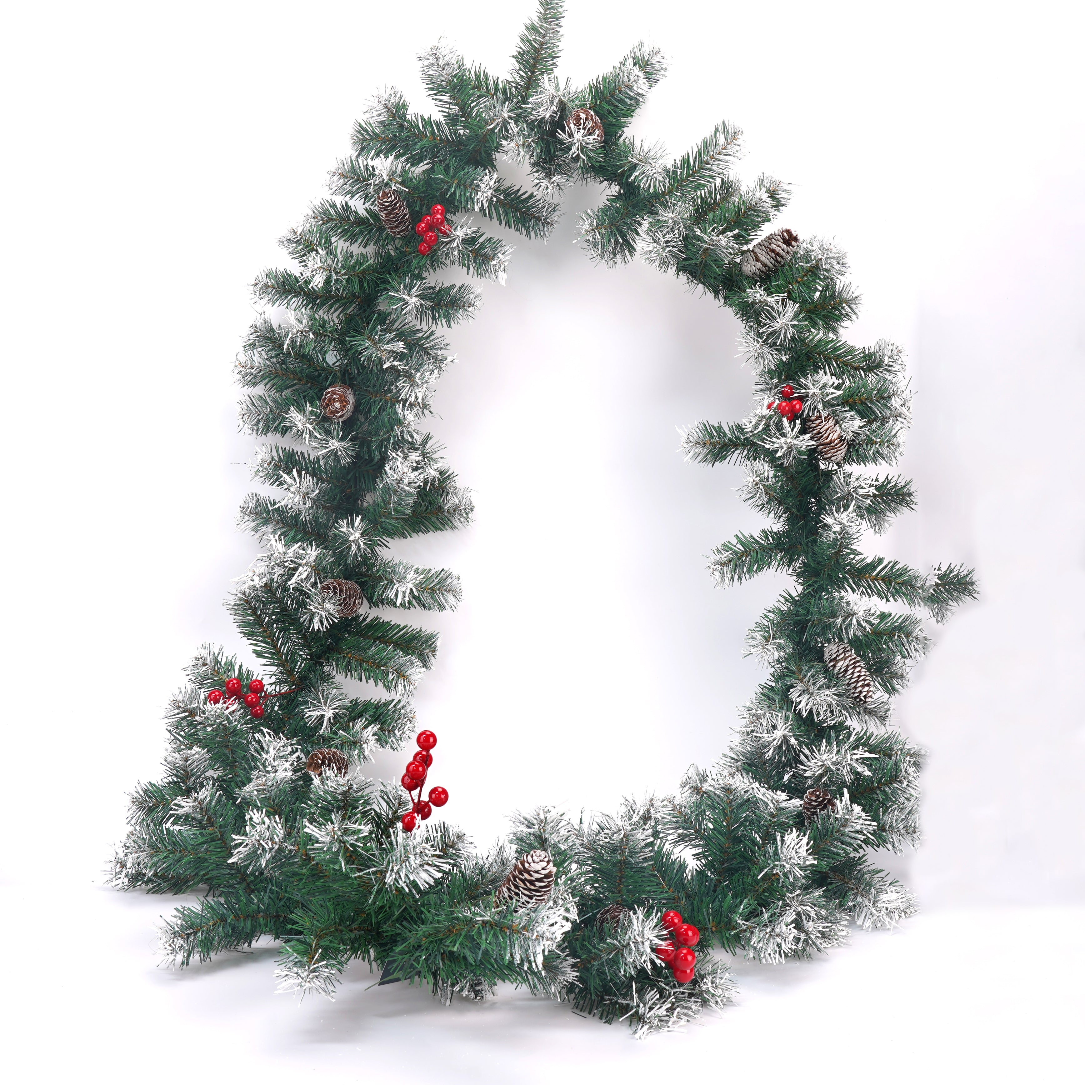 105 Inch Xmas PVC Snow Garland， PVC Tips, Pinecones, Bunches head Red Berries ，Christmas Wreath Decorations Garland XMAS Pine Cone Imperial Fireplace Table Wall, Christmas Garland Decorations Durable & Bendable Branches, Holiday Greenery Christmas Garland
