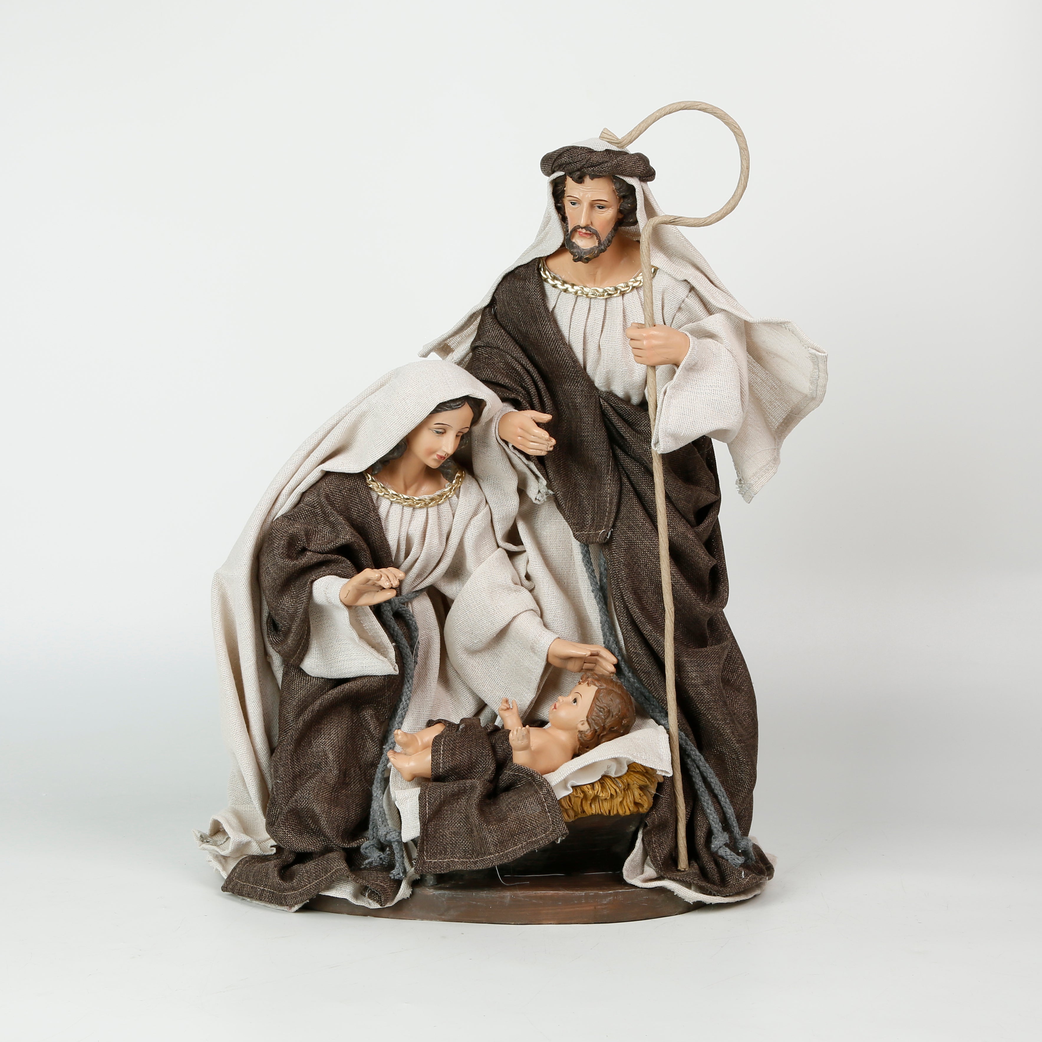 19 Inch Fabric Holy Family Brown，Nativity Christmas Brown Set Fabric Clothes, Christmas Resin Scenes Figures Sets Tabletop,Christmas Collectibles Figurines Statue Decor,Handcrafted Resin Nativity Set Fabric Clothes Traditional Christmas Figurine