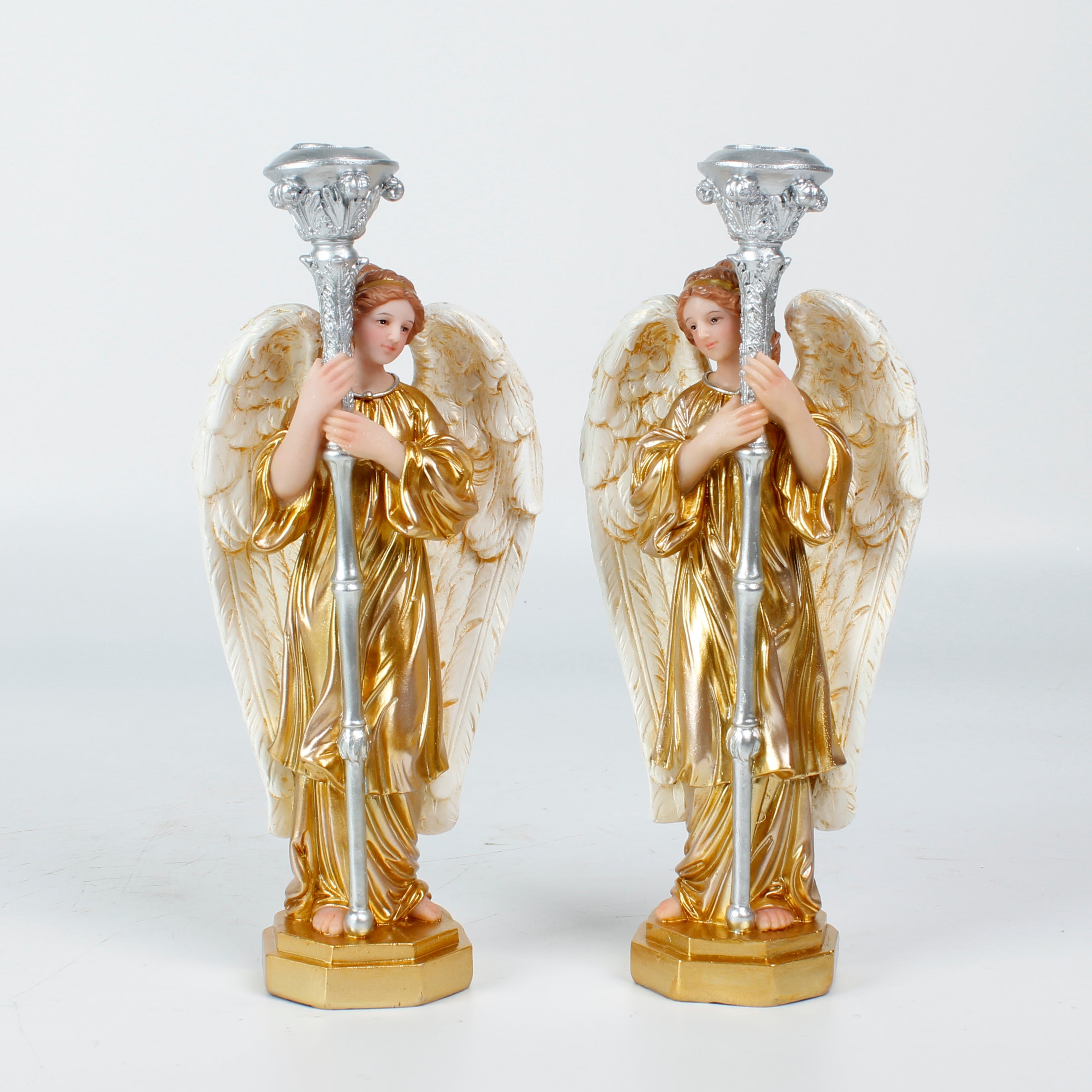 8 Inch Angle Candle Holder S/2,Pair of Angels Candle holder, Resin Angels Statue, Standing Angels, Religious Collectible Angel Sculpture