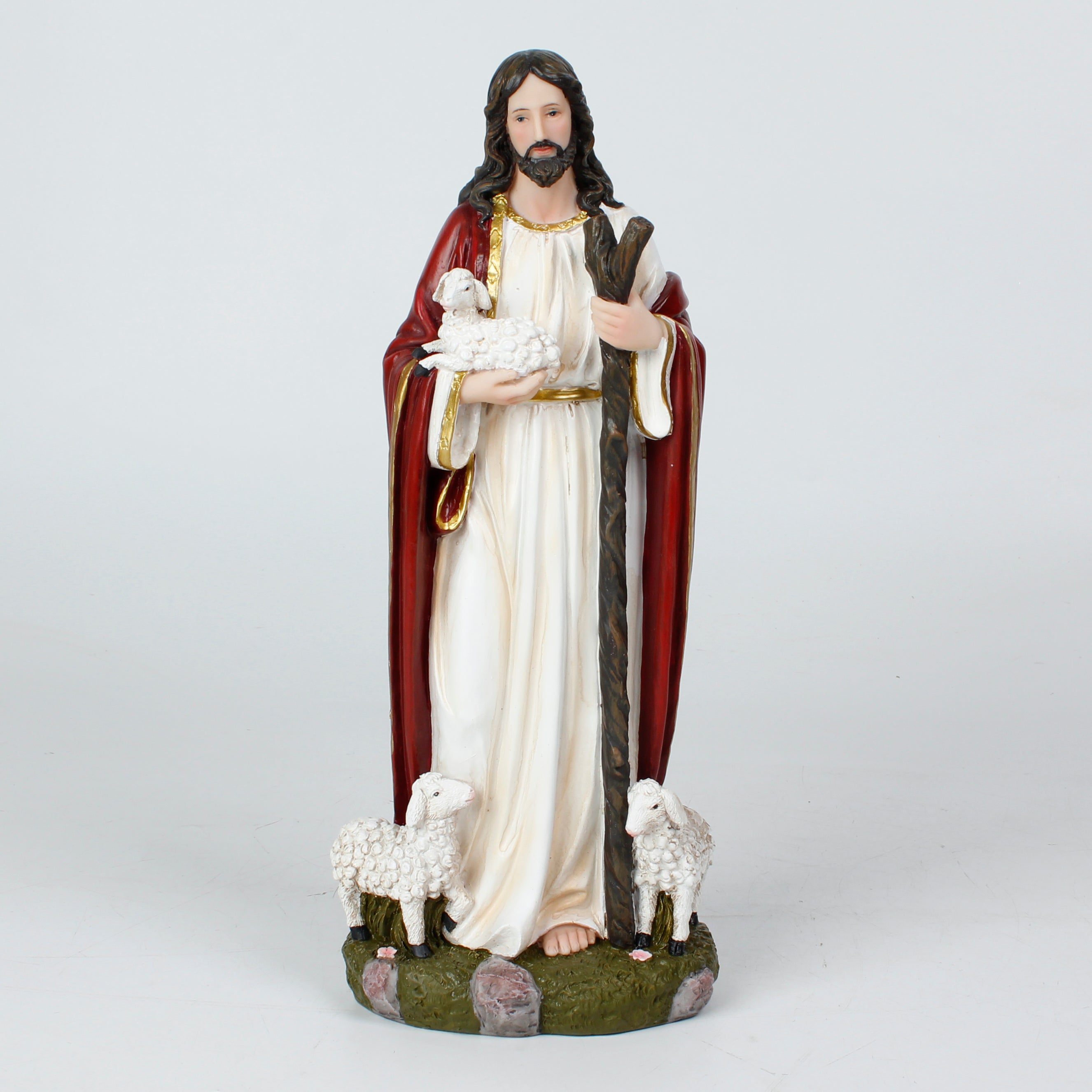 12 Inch Good Shepherd Statue in Resin，Imagem Jesus Bom Pastor, Jesus Christ Figure, Home Decor, Religious Gift,Resin Christ carrying Baby Lamb