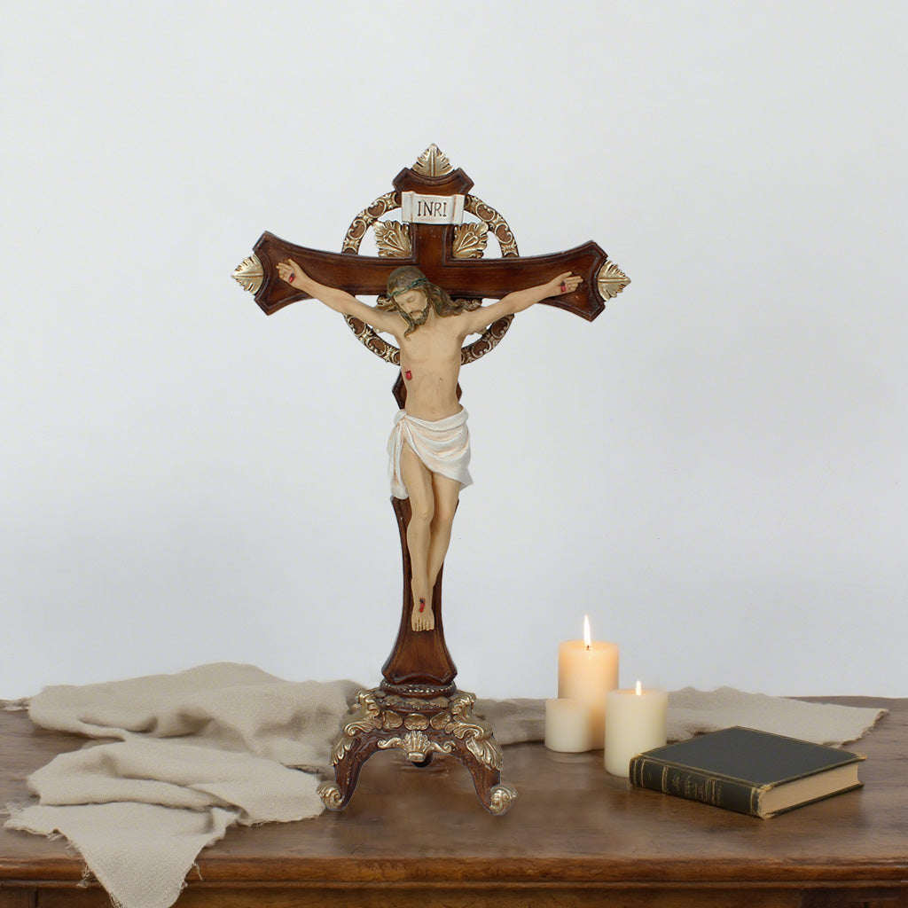 15 Inch Crucifix on Wall- Resin，Crucifix with Stand,Hanging Crucifix, ChristianGifts, Crucifixion,Crucifixion of Jesus