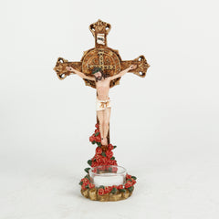 9 Inch Crucifix with Candle- Resin，Crucifix with Stand,Hanging Crucifix, ChristianGifts, Crucifixion,Crucifixion of Jesus