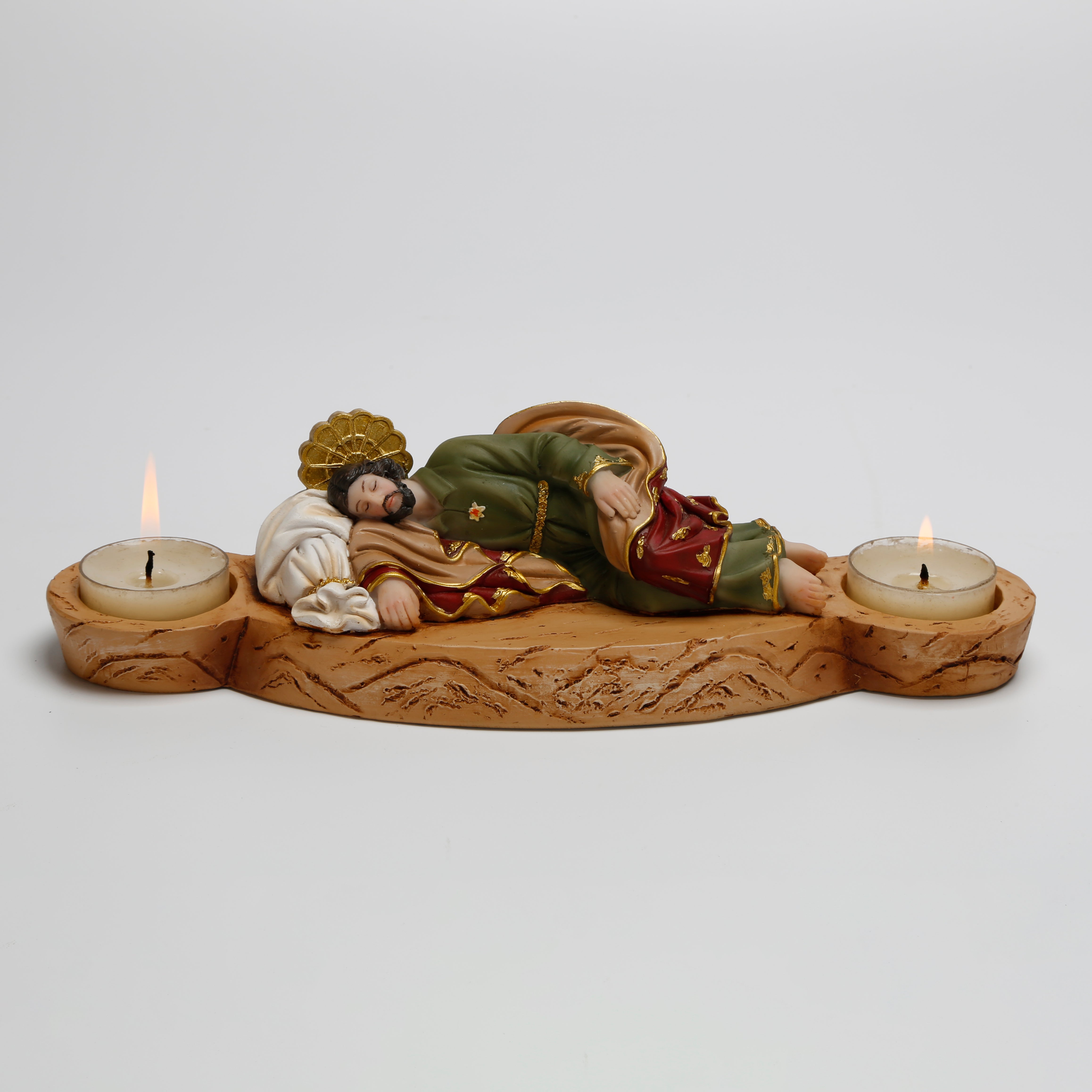 10 Inch Sleeping Joseph Candle Holder，Saint Joseph, St Joseph Collection, Sleeping Joseph Statue, Resin Candle Holder with San Joseph