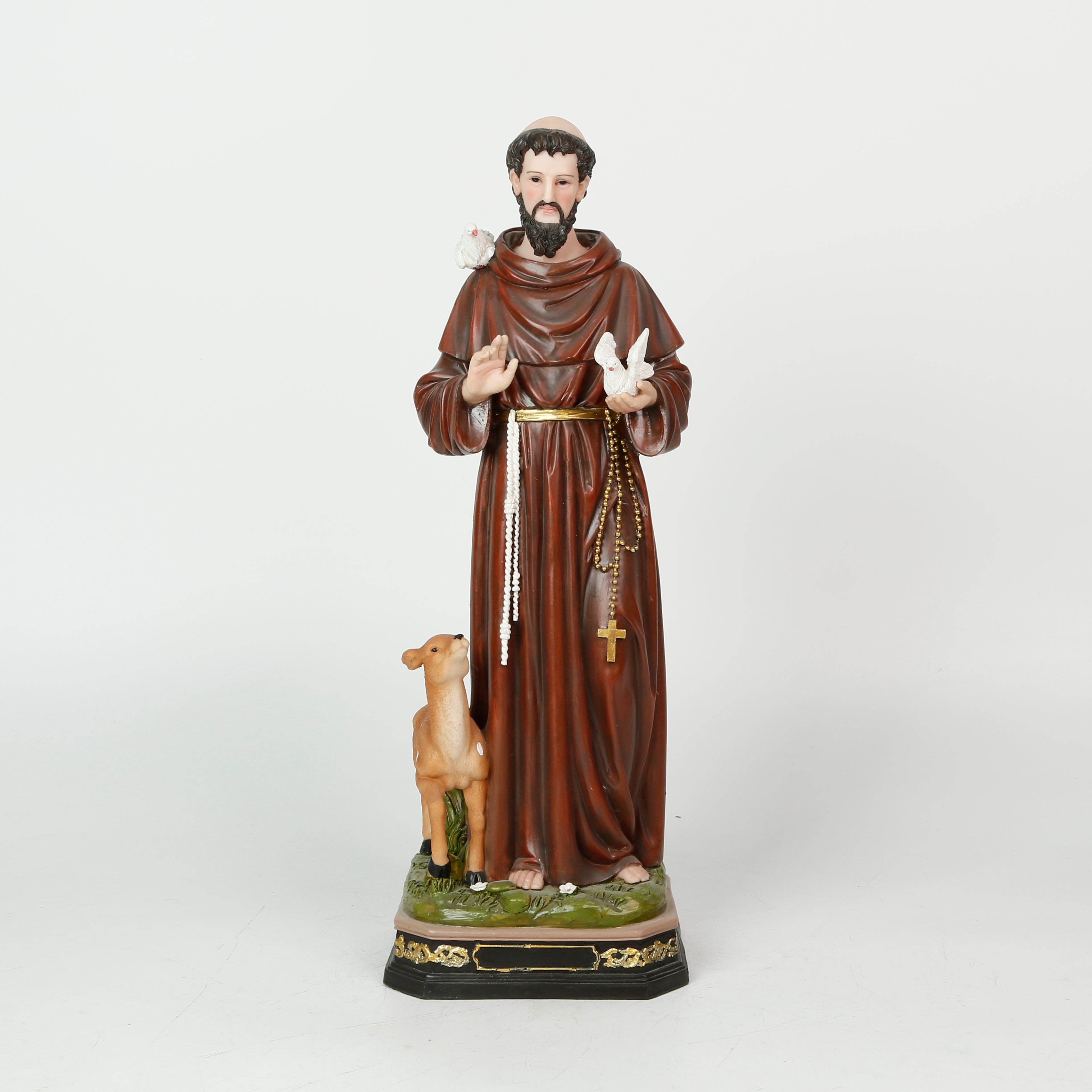 18 Inch St. Francis in Resin，St. Francis with Animals Figure,Resin Patron of Animal Figurine Saint Francis Sculpture , Catholic Statue Patrons for Church,Catholic St. Francis Statue for Patio