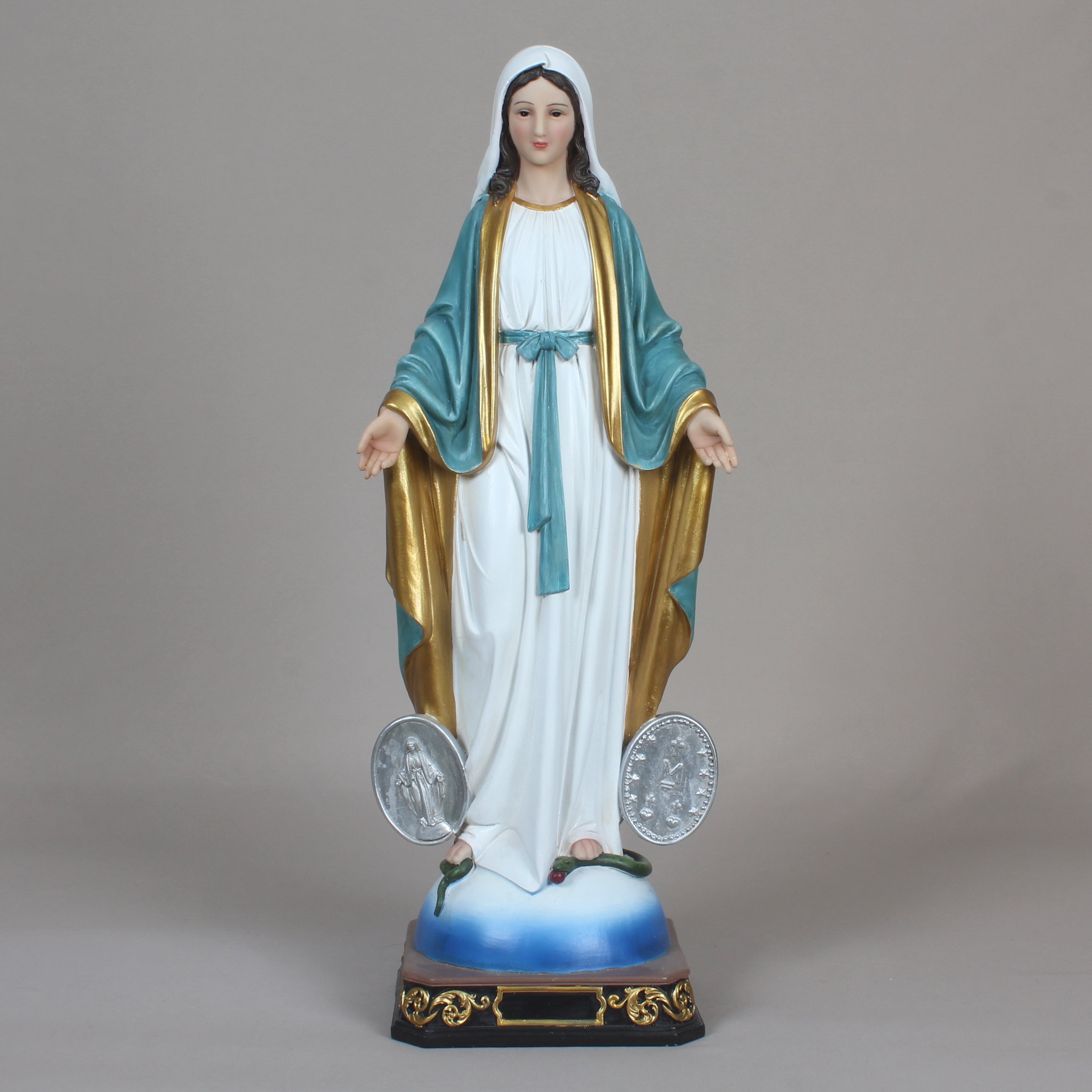 21 Inch Our Lady of Grace with medal in resin，Virgin Mary Statues, Mother of God Large Holy Madonna Resin Religious, Virgin Mary Praying Statue, Home and Garden Religious Figurines