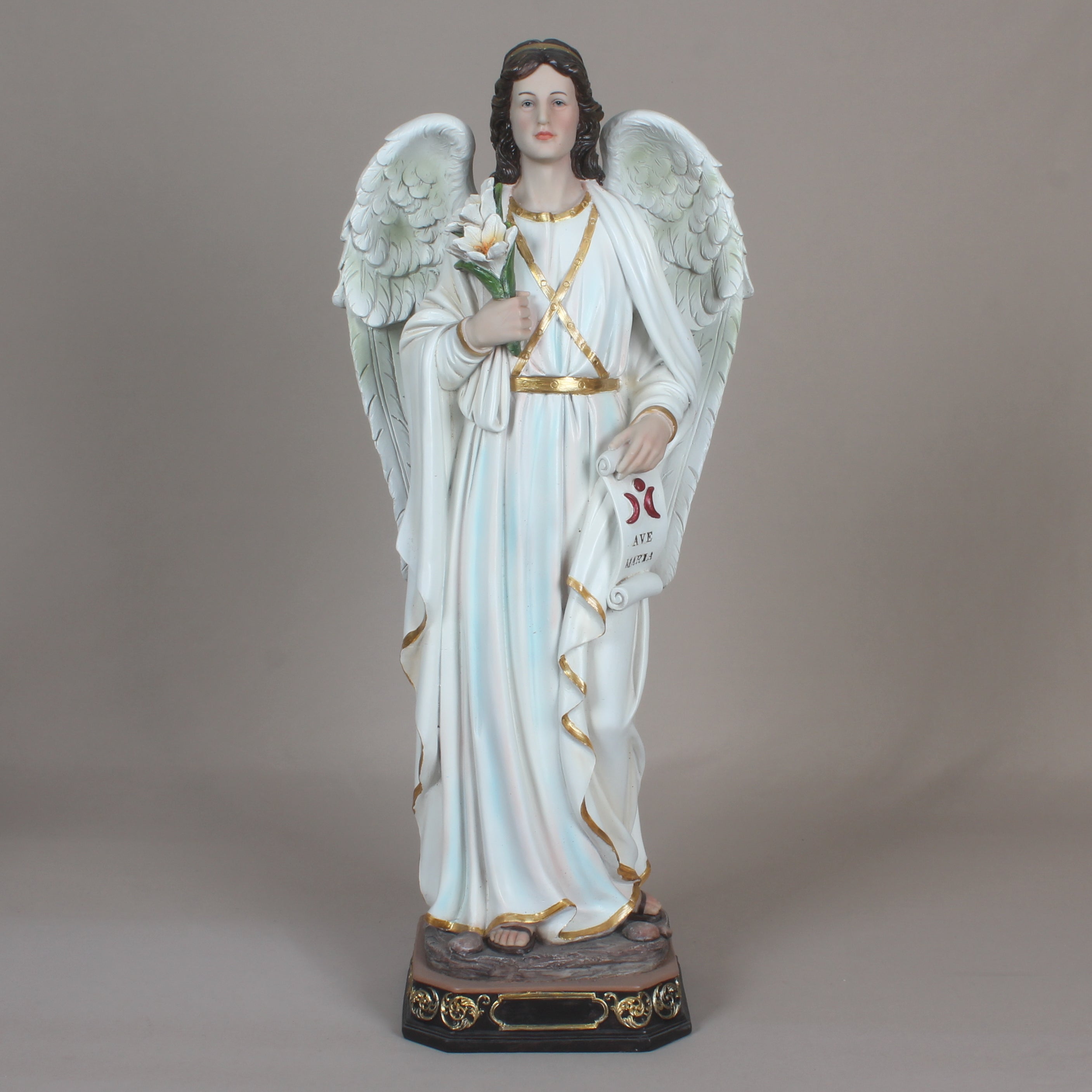 24 Inch St. Gabriel in Resin，Resin Catholic Gift Saint Gabriel The Messenger of God Figurine,Archangel Saint Gabriel Statue,  Archangel Gabriel Statue Inspiring Religious Gift