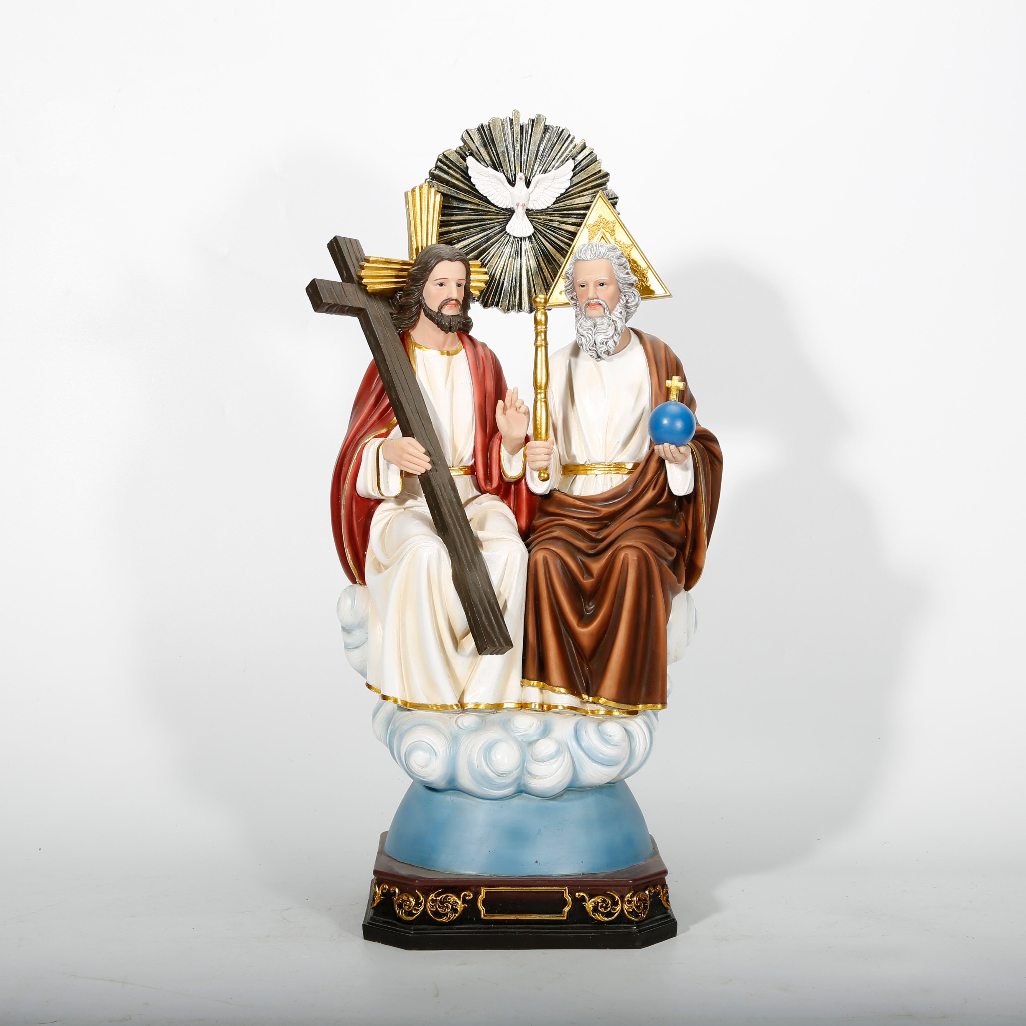 26 Inch Holy Trinity in Resin，Holy Trinity Gold Sunburst Design, Santisima Trinidad Resin Craftsmanship, Holy Trinity Father Son Holy Spirit Religious Statue,igurine Estatua Santisima Trinidad Religious Catholic Gift
