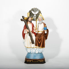 26 Inch Holy Trinity in Resin，Holy Trinity Gold Sunburst Design, Santisima Trinidad Resin Craftsmanship, Holy Trinity Father Son Holy Spirit Religious Statue,igurine Estatua Santisima Trinidad Religious Catholic Gift