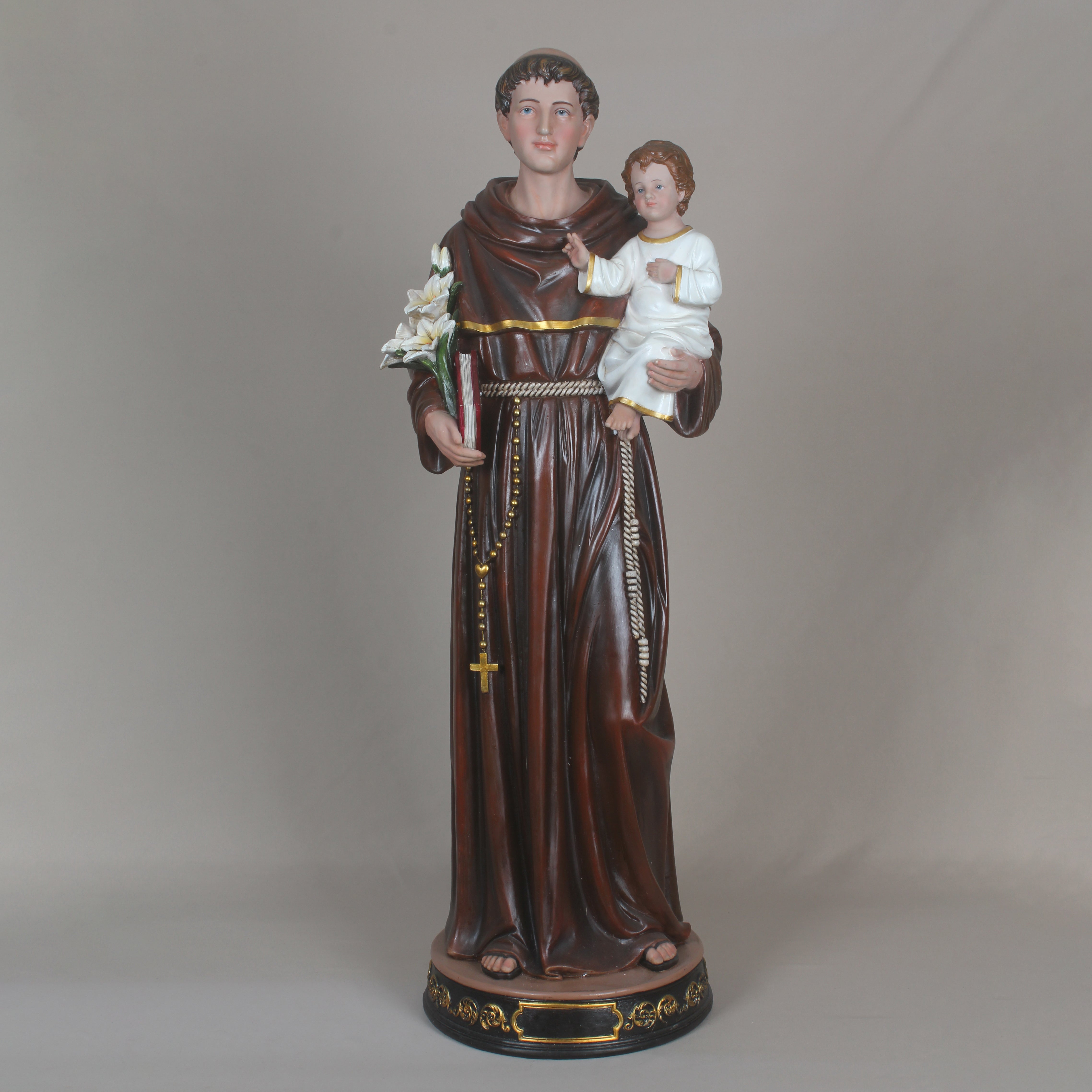 36 Inch St. Anthony with Child  in Resin ，Saint Anthony Religious Figurine,Saint Anthony and Baby Jesus Sculpture, Catholic Saints Figurine Anthony, Saint Anthony Holding Child Jesus Polyresin Religious