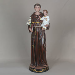 36 Inch St. Anthony with Child  in Resin ，Saint Anthony Religious Figurine,Saint Anthony and Baby Jesus Sculpture, Catholic Saints Figurine Anthony, Saint Anthony Holding Child Jesus Polyresin Religious