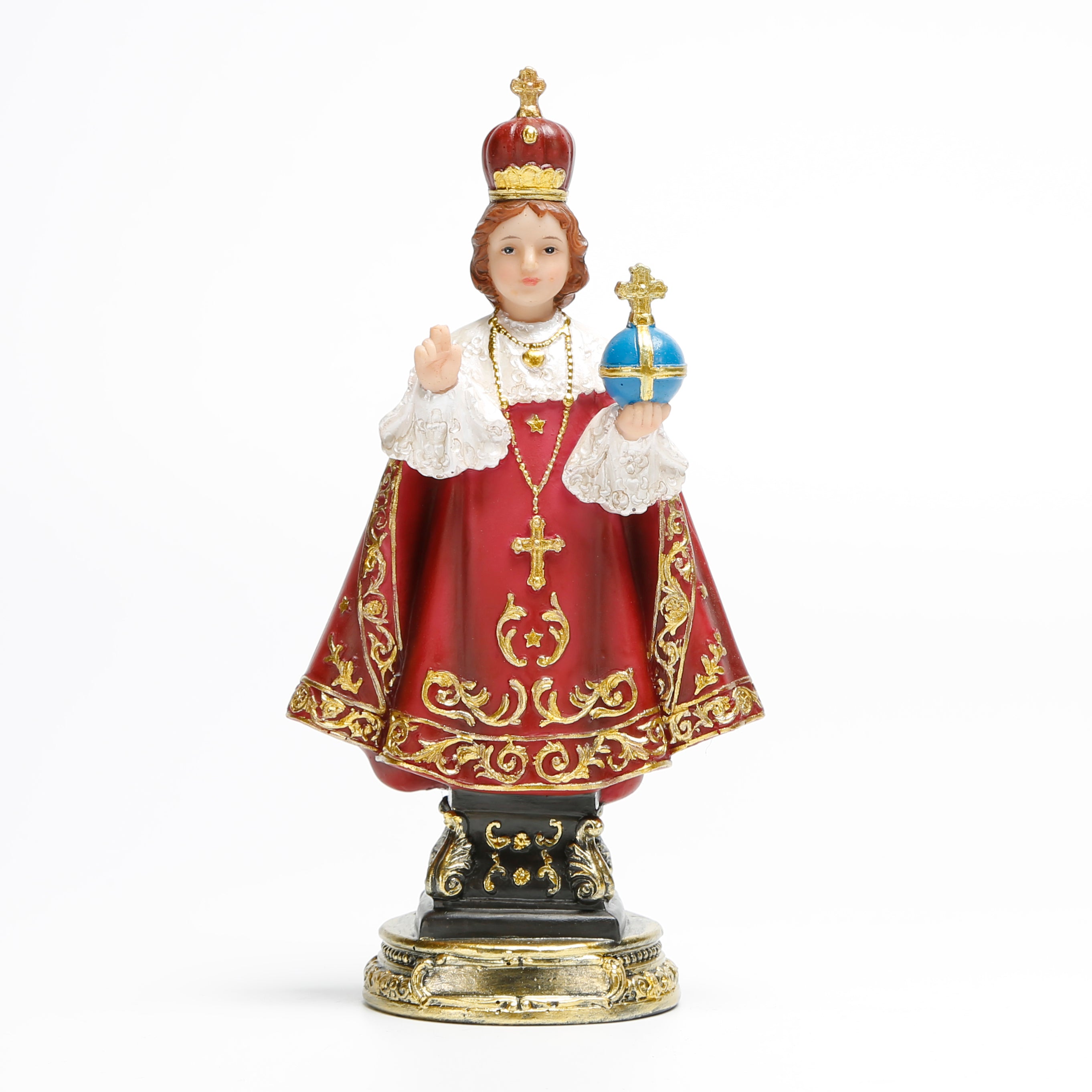 8 Inch Infant Jesus in Resin，Infant of Prague Statue Jesus Figurine Catholic Gift, Niño de Praga Figura Catolica, Religious Staue Jesus with Globus Cruciger,hurch of Our Lady Victorious Jesus Figurine,